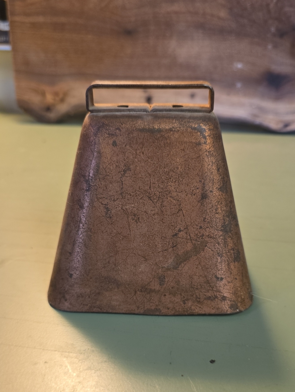 Vintage Copper Square Handle Cowbell with Clapper LARGE 5" Farm Antique Country